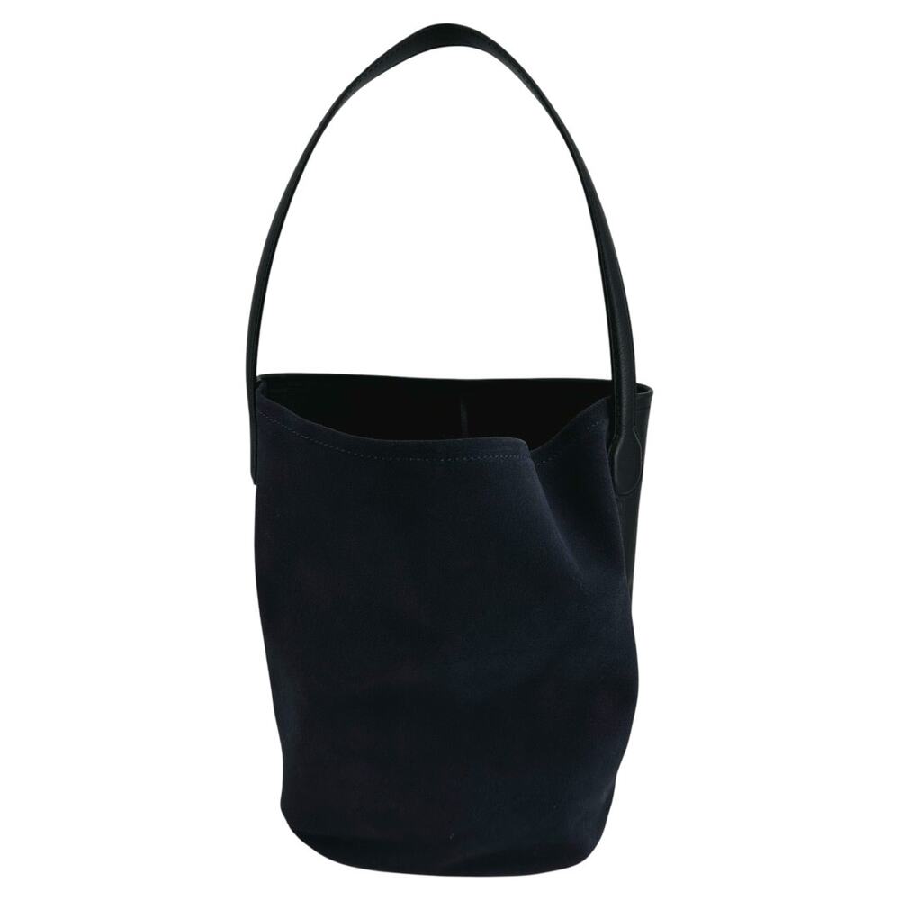 J. Crew Berkeley Bucket Bag 13" Laptop Leather Suede Strap Navy Blue Black - Picture 2 of 7